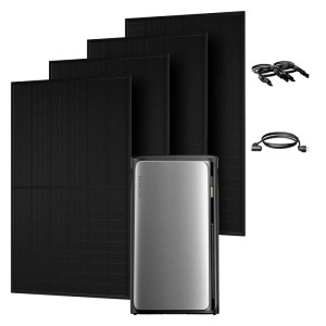 EcoFlow STREAM Ultra Balkonkraftwerk mit 4 Solarmodulen, Stromspeicher und Zubehör.