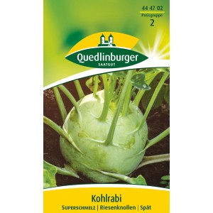 Samenpackung Quedlinburger Kohlrabi 'Superschmelz' mit hellgrüner Knolle.