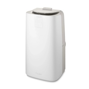 Weißes, mobiles Klimagerät De Longhi Pinguino PAC AP98 mit Display und Fernbedienung.