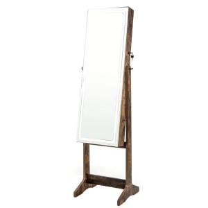 Costway Schmuckschrank mit Spiegel & 3-Farbigen Led Rustikales Braun