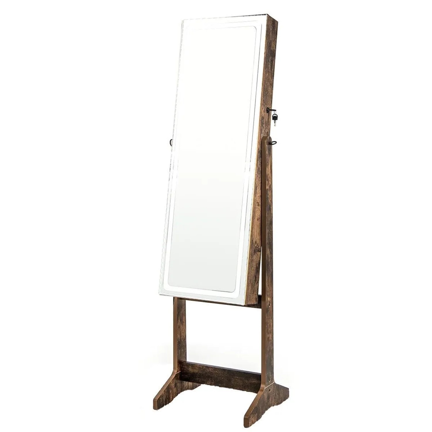Costway Schmuckschrank mit Spiegel & 3-Farbigen Led Rustikales Braun