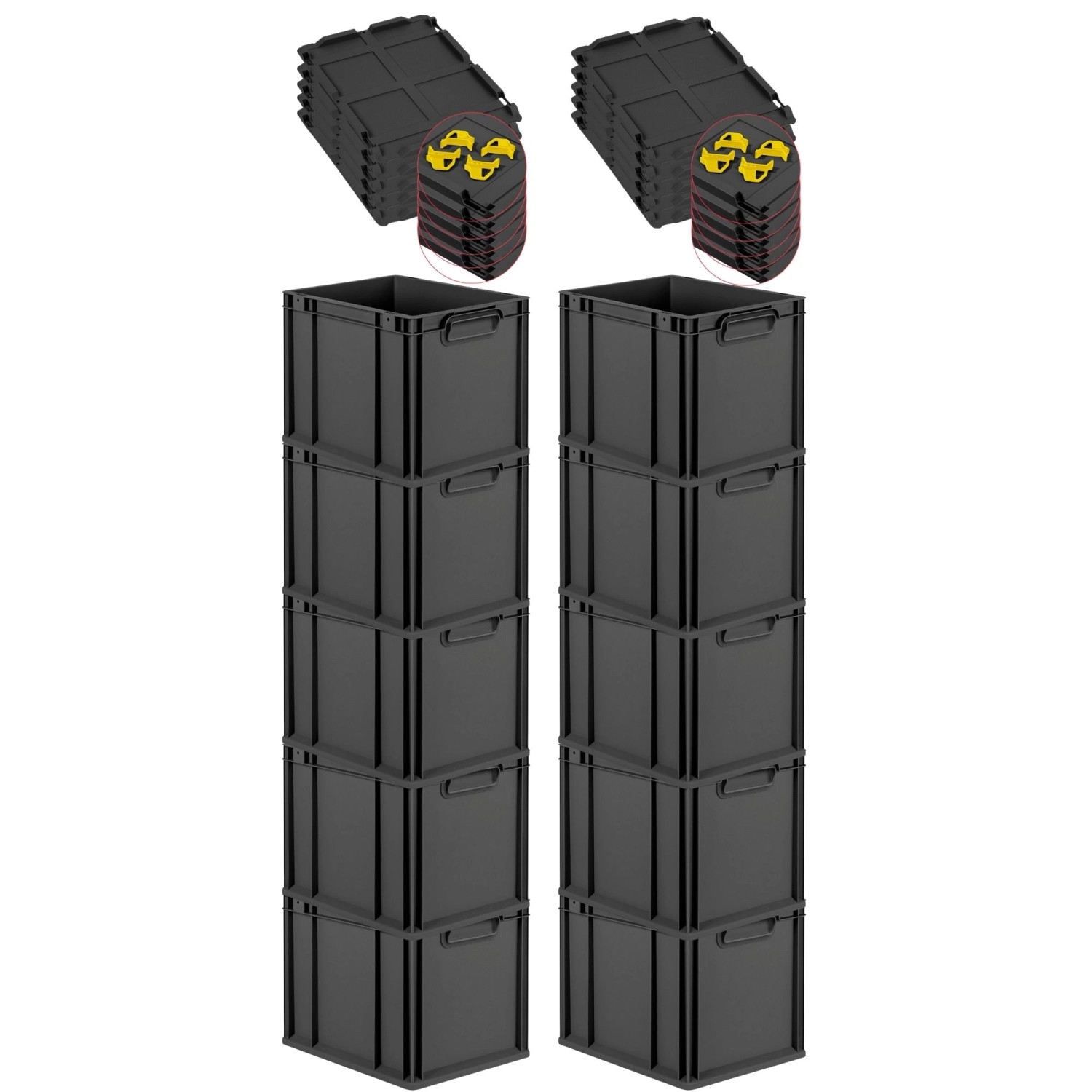 PROREGAL SparSet 10x Eurobox Nextgen Grip Mit Auflagedeckel Und Gelben Vers günstig online kaufen