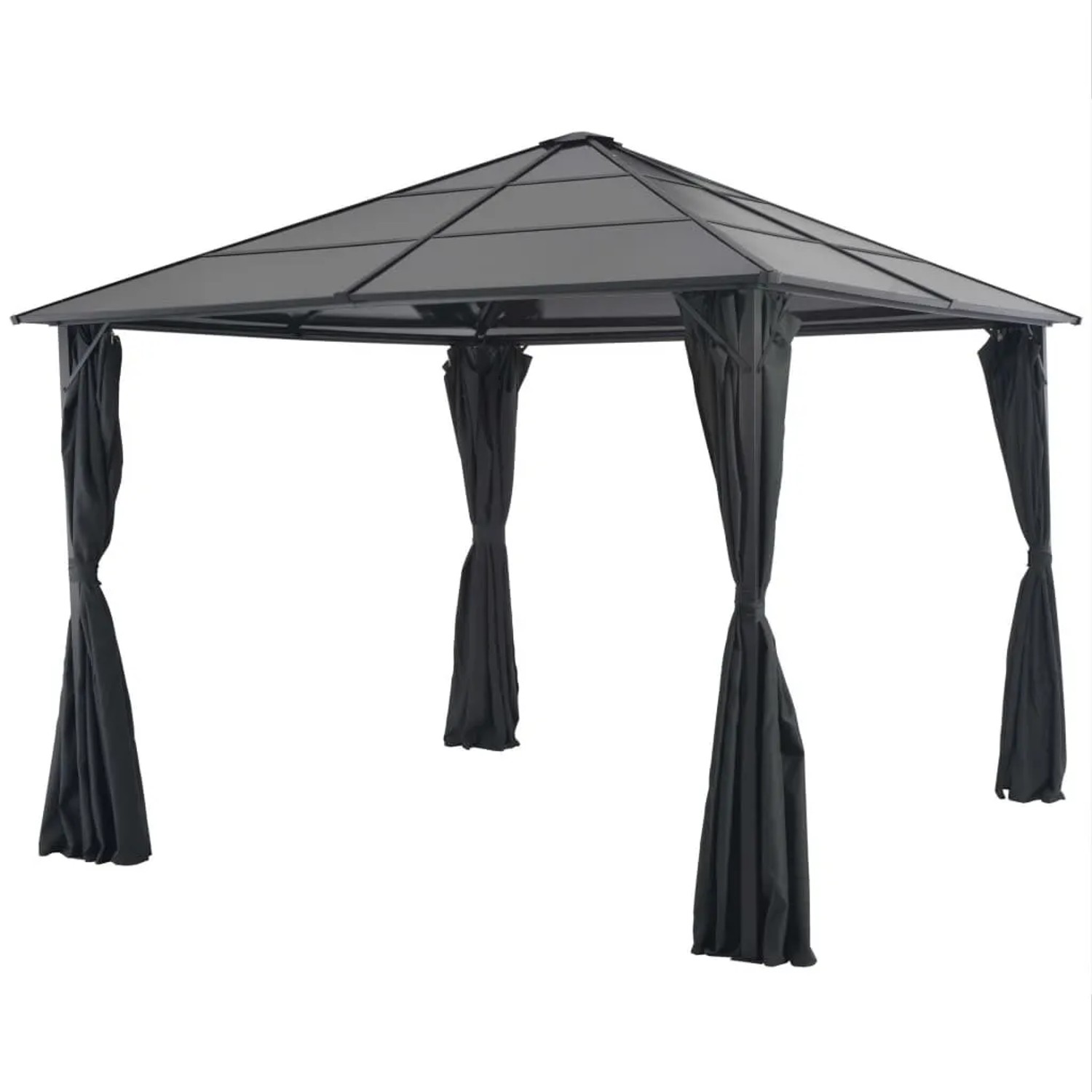 Furnicato Gartenpavillon Mit Vorhang Aluminium 3x3 M Schwarz