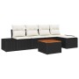 Schwarzes 6-tlg. vidaXL Garten-Sofa-Set aus Poly Rattan mit Kissen und Tisch.