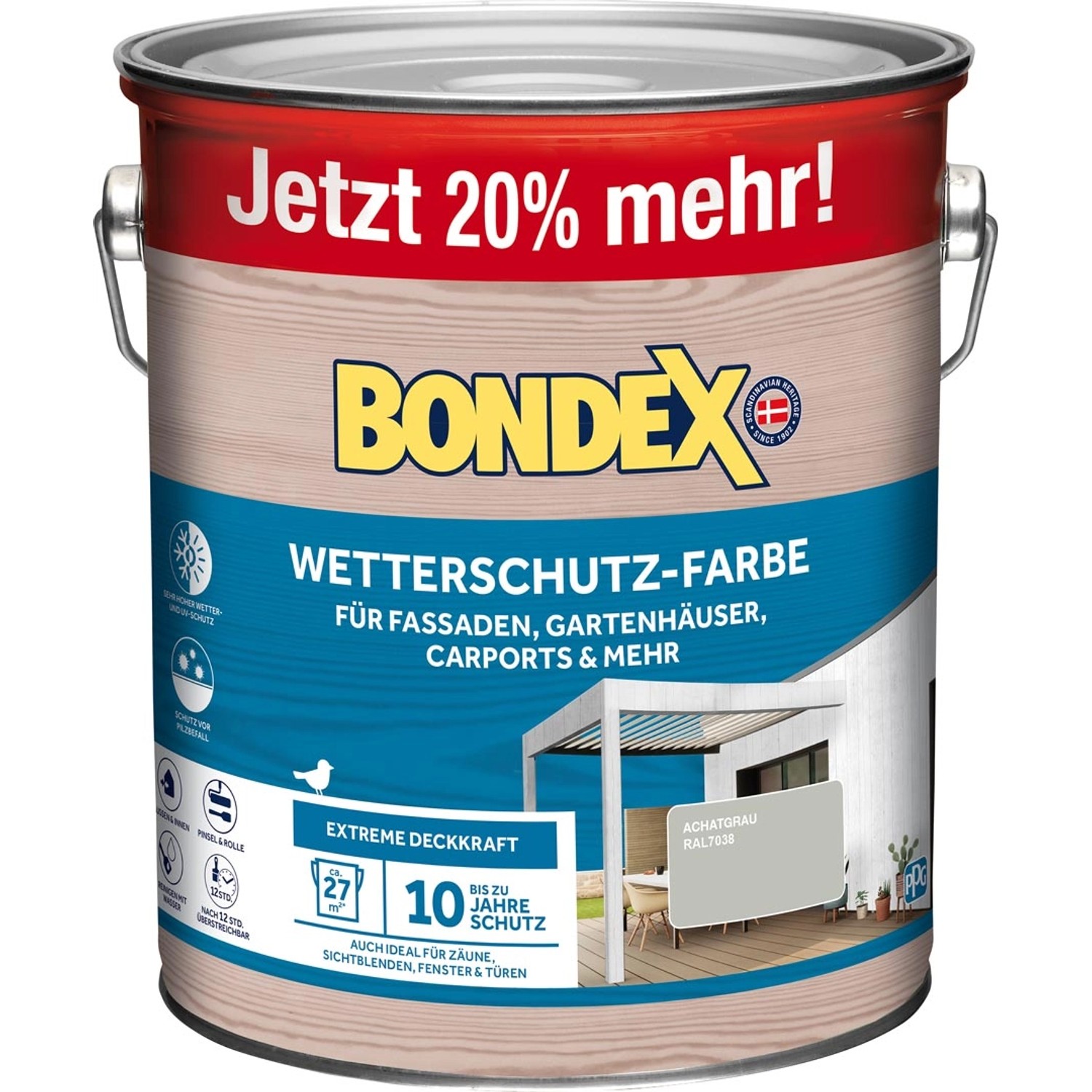 Bondex Wetterschutz-Farbe RAL 7038 Achatgrau - 3 l ausreichend für ca. 27 m²