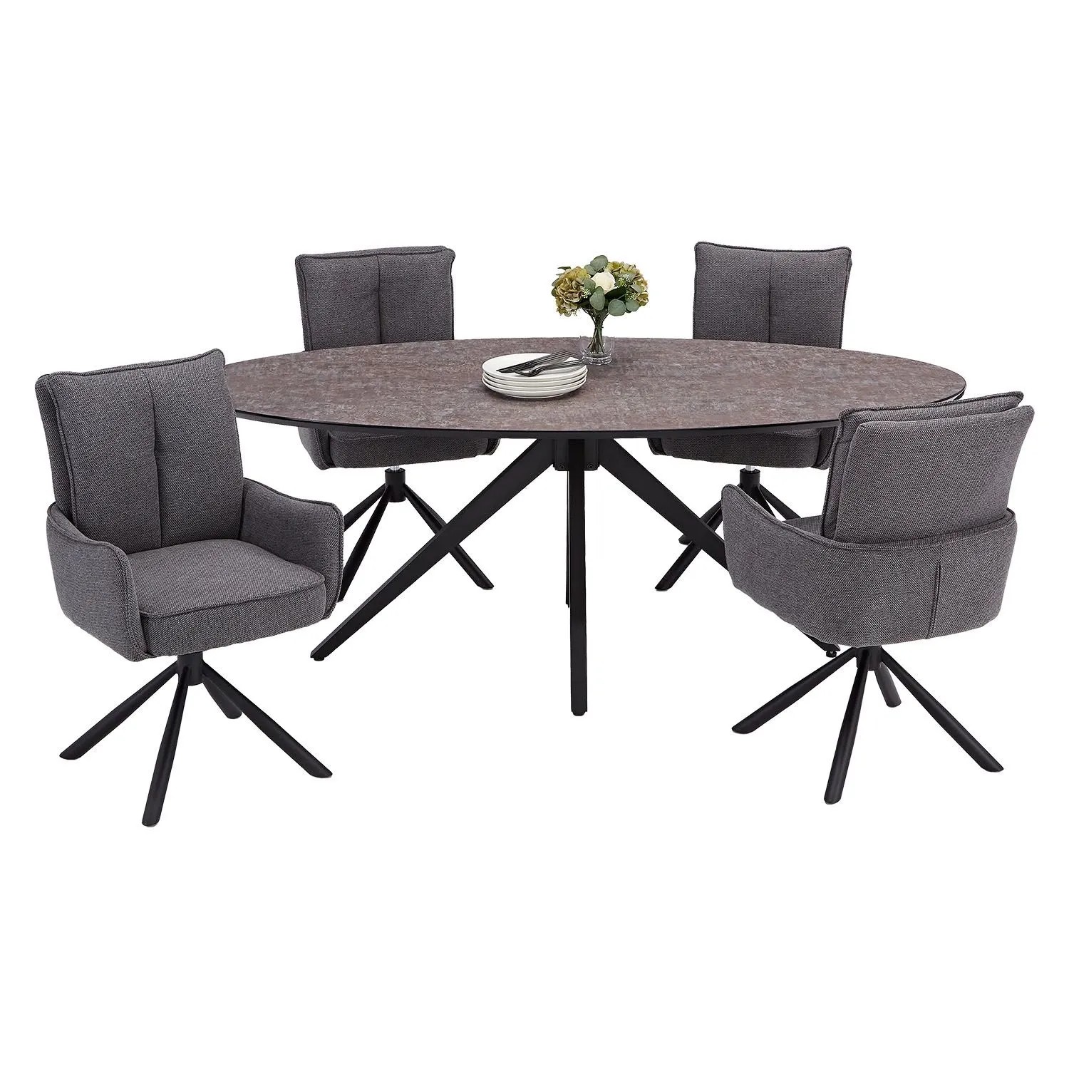 Homestyle4u Essgruppe mit 4 Stühlen Drehbar Anthrazit Esstisch Oval 3007 günstig online kaufen