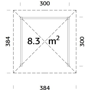 Draufsicht Palmako Holz-Pavillon Bianca, 8,3 m², Maße 384x384 cm, ideal für den Garten.