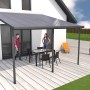 Anthrazit Terrassenüberdachung Bausatz 426x406 cm mit Polycarbonatplatten und Aluminiumkonstruktion.