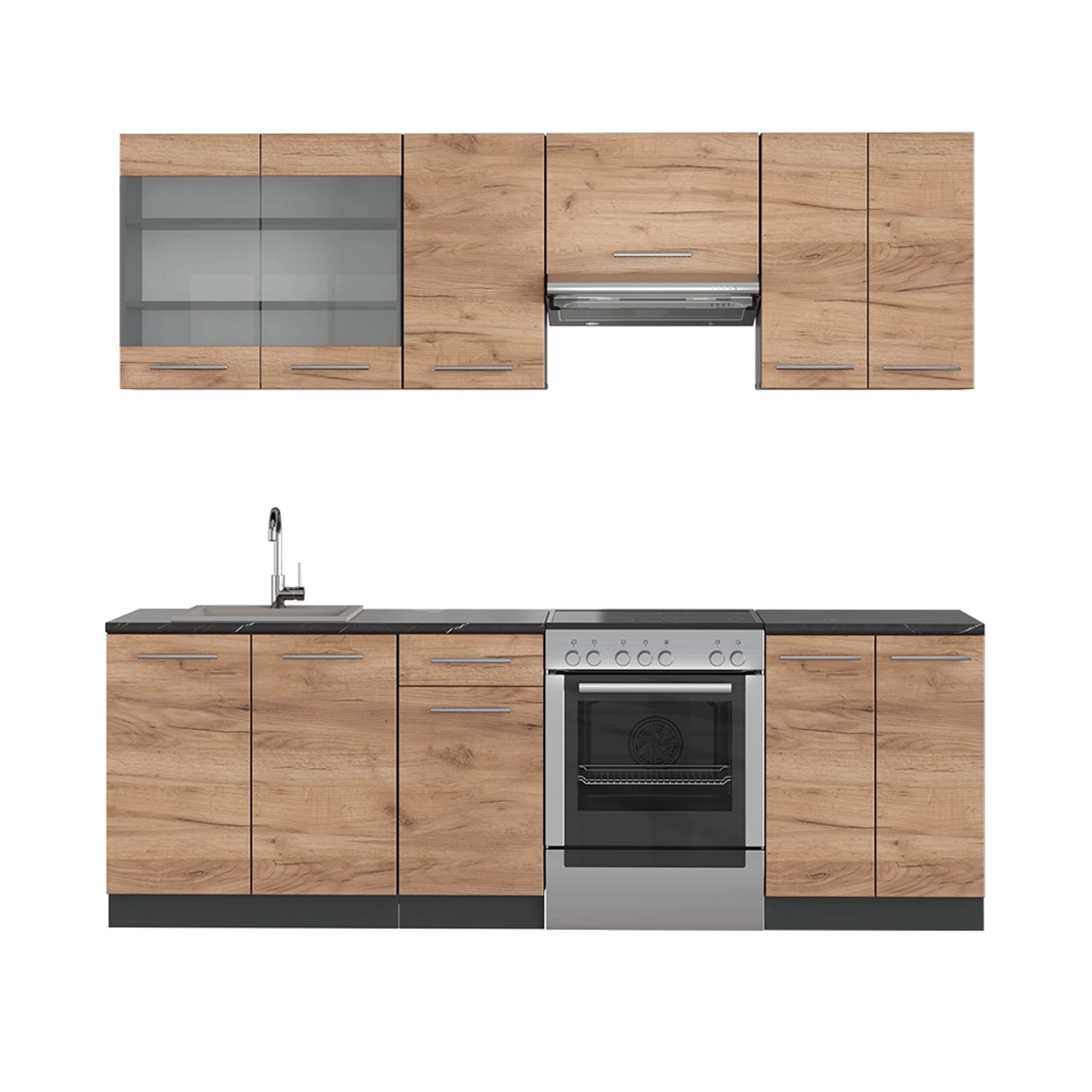 Vicco Fame-Line Küchenzeile Goldkraft Eiche/Anthrazit 240 cm AP Anthrazit günstig online kaufen