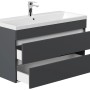 Posseik Badmöbel Fellini 100 in Grafit mit Waschbecken und zwei grifflosen Schubladen.