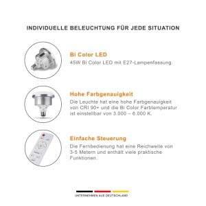 Walimex pro 45W Bi Color LED E27 Lampe mit Fernbedienung. Einstellbare Farbtemperatur 3000-6000K, CRI 90+.