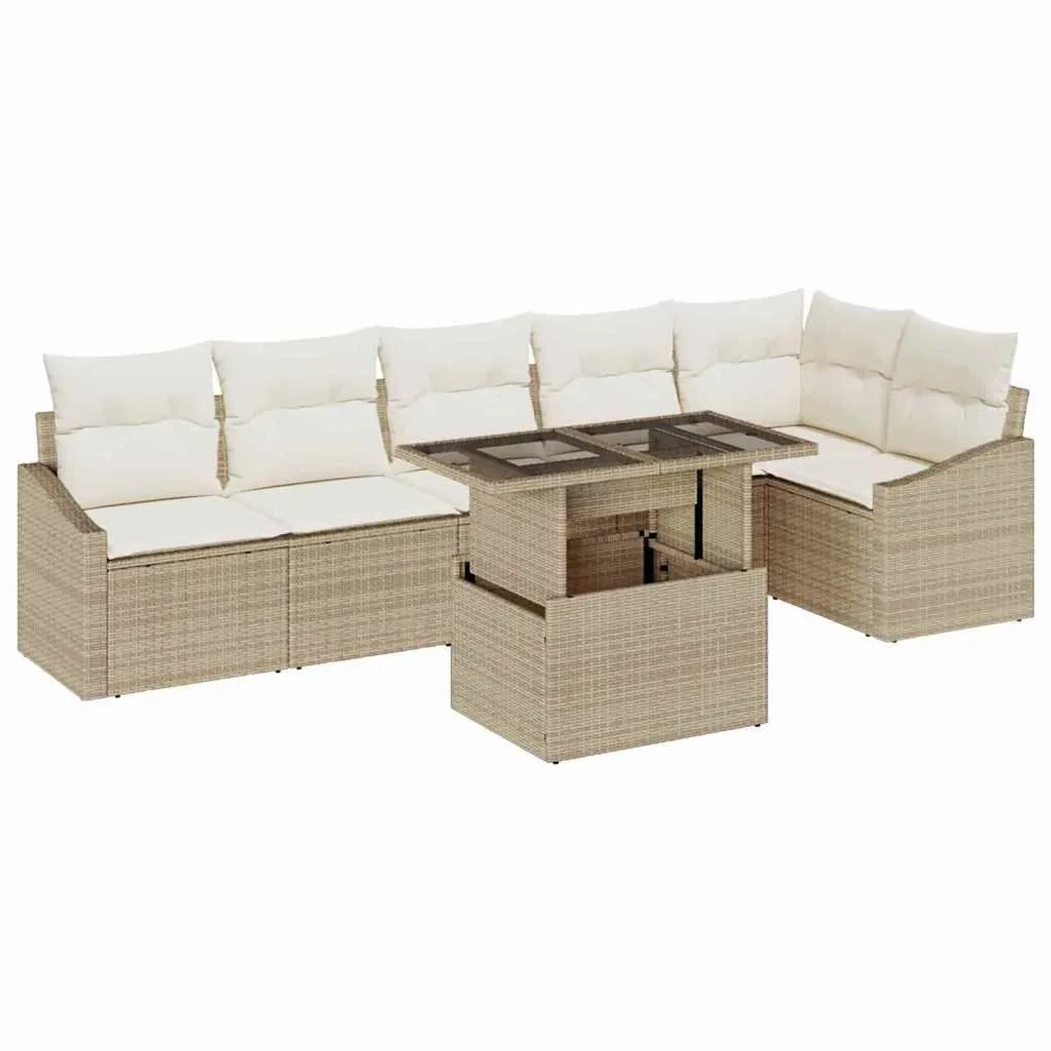 vidaXL Gartensofa-set mit Kissen 7-Tlg Beige und Creme Poly-Rattan 3349017 günstig online kaufen