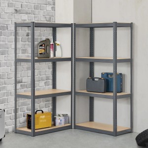 2er Set graue Juskys Lagerregale Easy, 160x80x40 cm, mit verzinktem Metallrahmen und vier MDF-Einlegeböden.