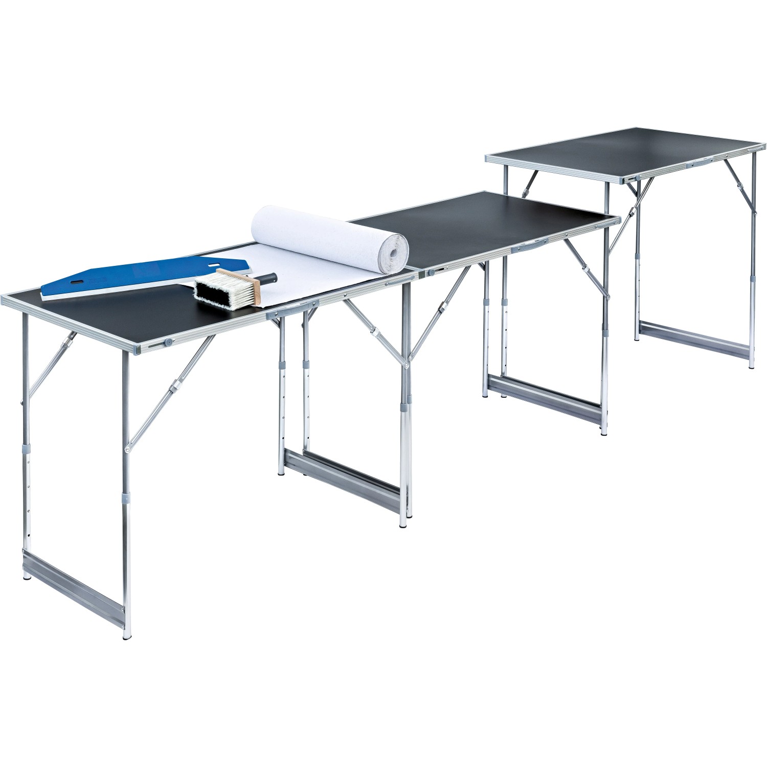LUX-TOOLS Multifunktionstisch, 3-teilig, mit Aluminiumrahmen, höhenverstellbar, als Tapeziertisch oder Buffettisch nutzbar.