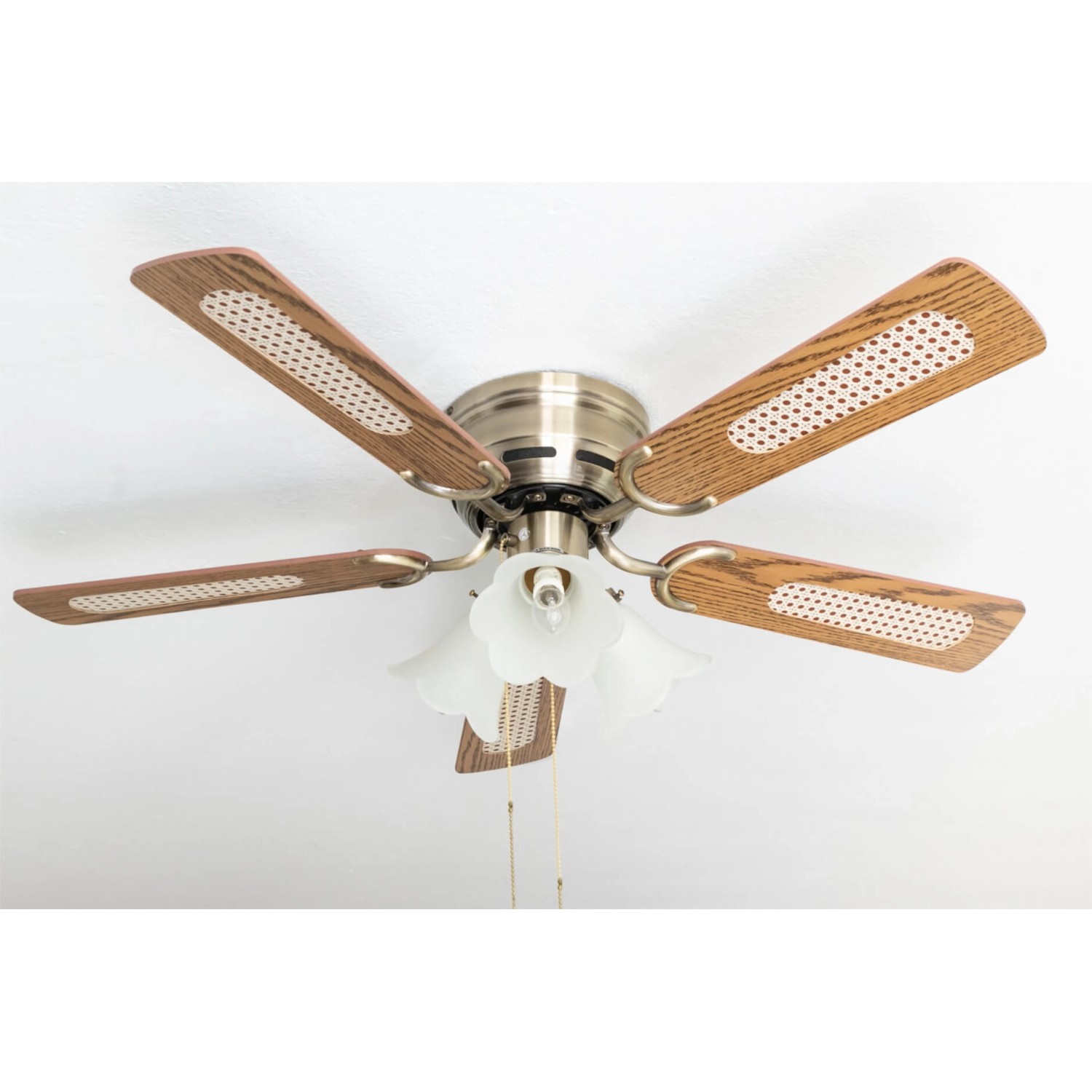 Pepeo Extra flacher Deckenventilator Pepeo Kisa Deluxe Messing Antik Flügel günstig online kaufen