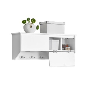 Weiße SoBuy Wandgarderobe FHK24-W mit 2 Klappen, 5 Haken und Ablagefläche für Flur und Eingangsbereich.