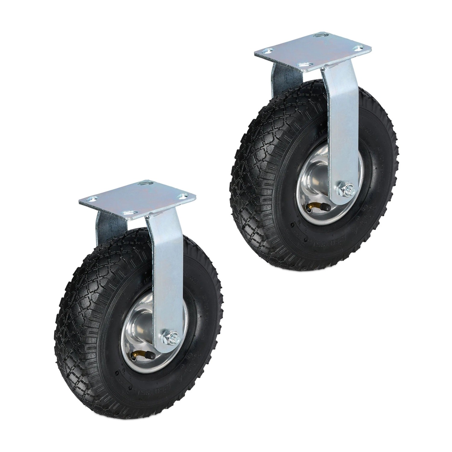 Relaxdays Bockrolle 2er Set Stahl Gummi Schwarz Silber Schwerlast Luftbereift 26 cm x 8,5 cm