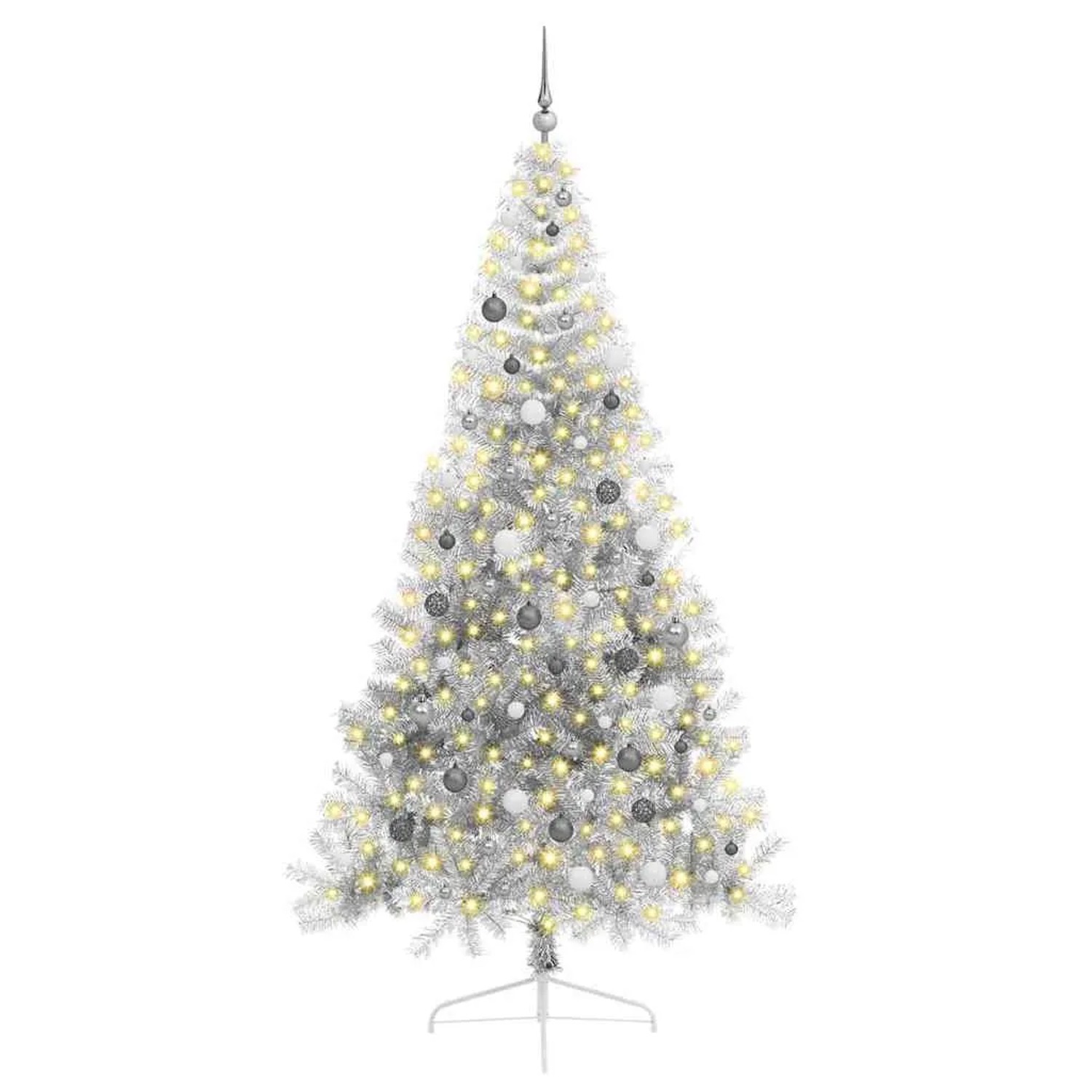 vidaXL Künstlicher Vorbeleuchteter Weihnachtsbaum Silber 240 cm PET 3397231