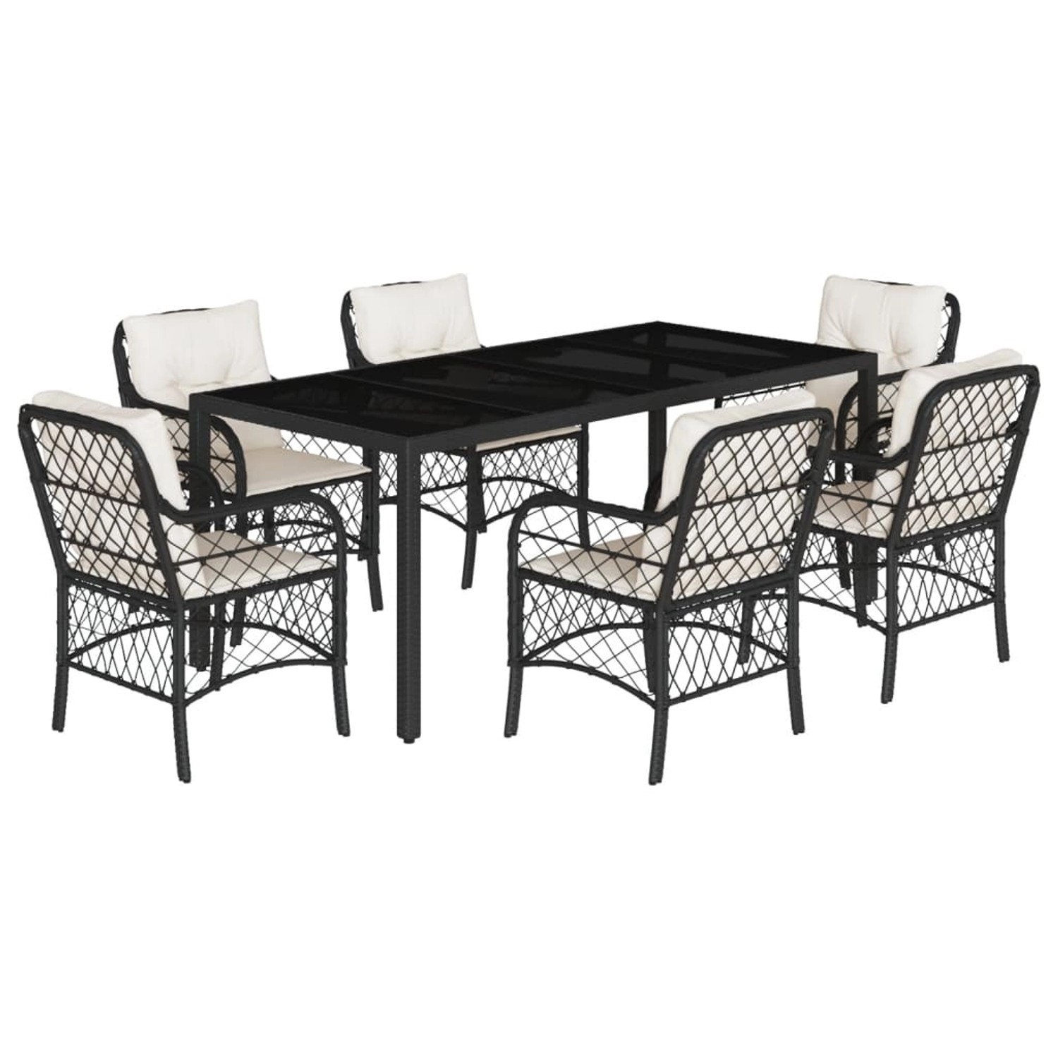 vidaXL 7-Tlg Garten-Essgruppe mit Kissen Schwarz Poly Rattan 3212022 günstig online kaufen