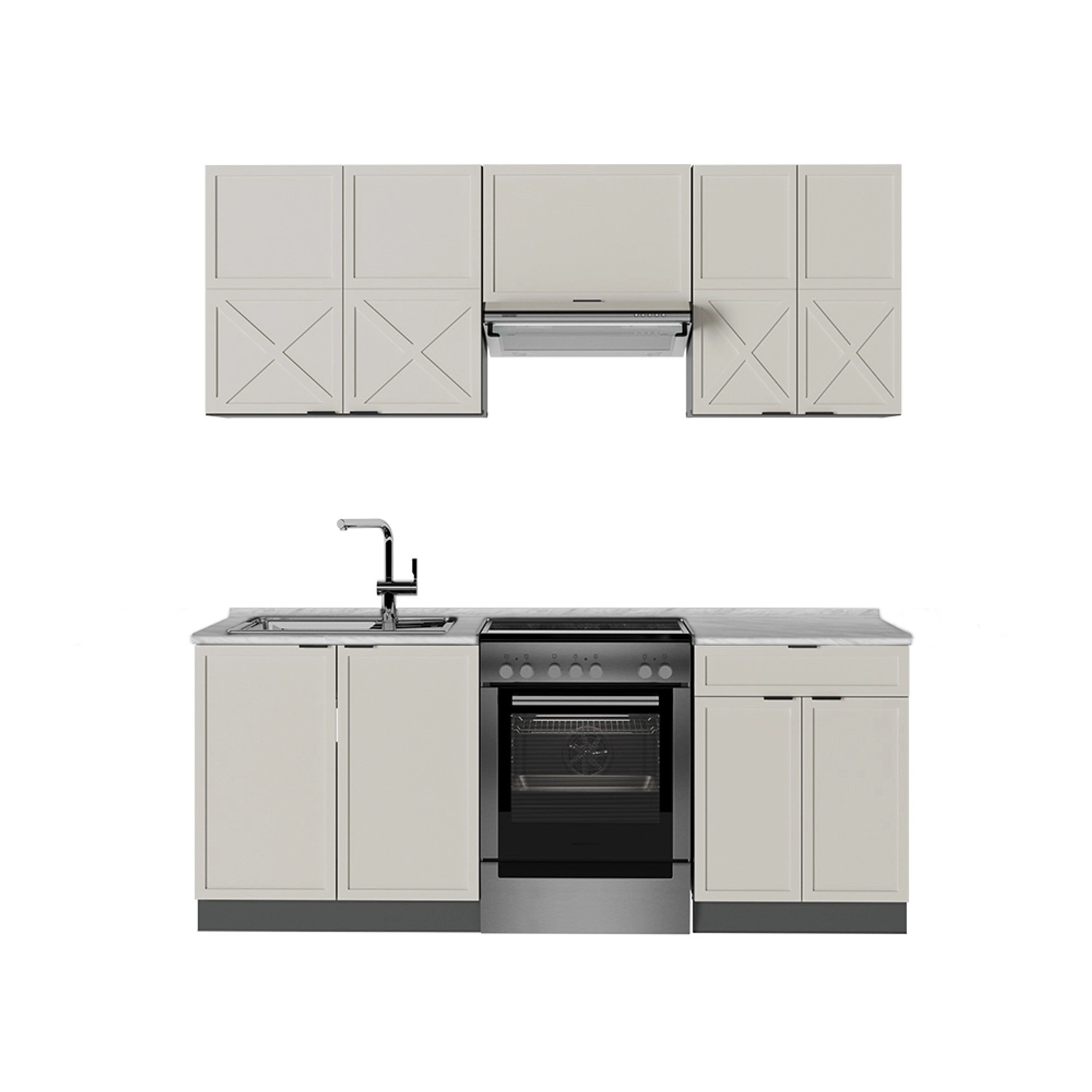 Vicco Fame-Line Küchenzeile GrauBeige/Anthrazit 200 cm ohne Arbeitsplatte günstig online kaufen