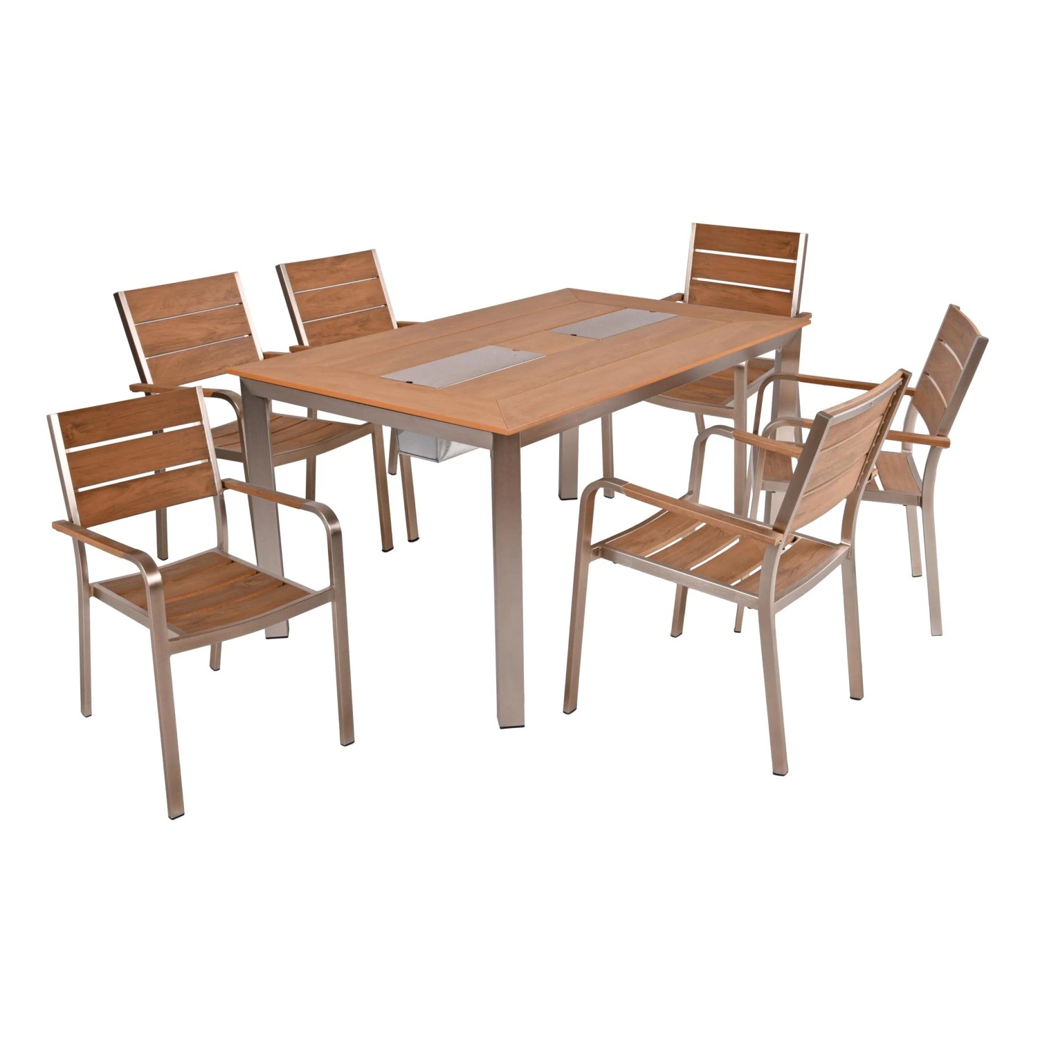 DELUKE Gartenmöbel Set FRANK 7-tlg. Kunststoff Braun Gartenmöbel-Set Gartengarnitur Garten-Essgruppe Stapelstühle Esstis...