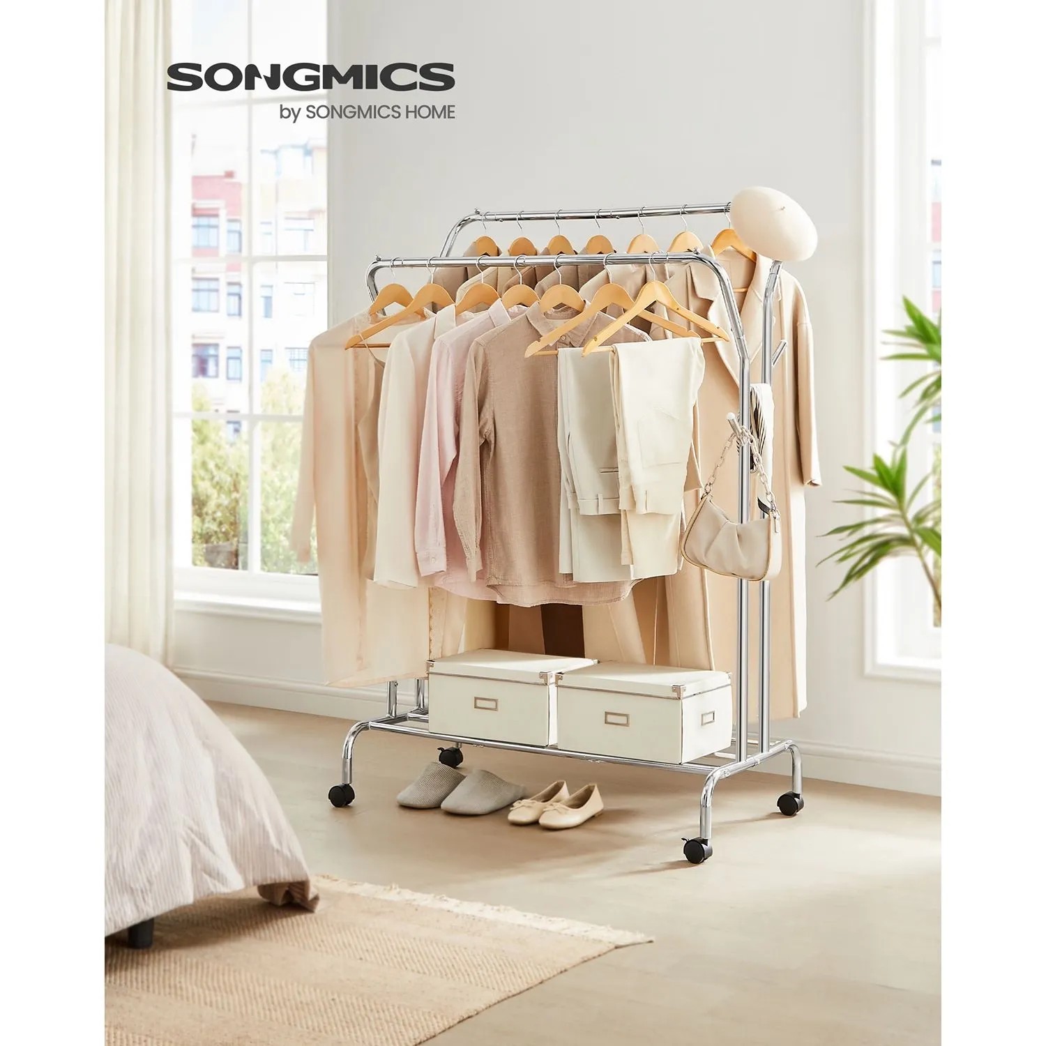 Songmics Kleiderständer mit Rollen 52,5 x 103,5 x 165 cm Silber kaufen bei OBI