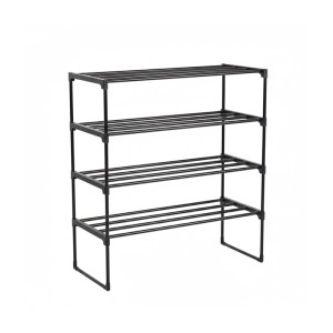 Relaxdays Schuhregal Metall Schwarz Stapelbar Stecksystem 4 Ebenen 72 cm x 68 cm x 30 cm