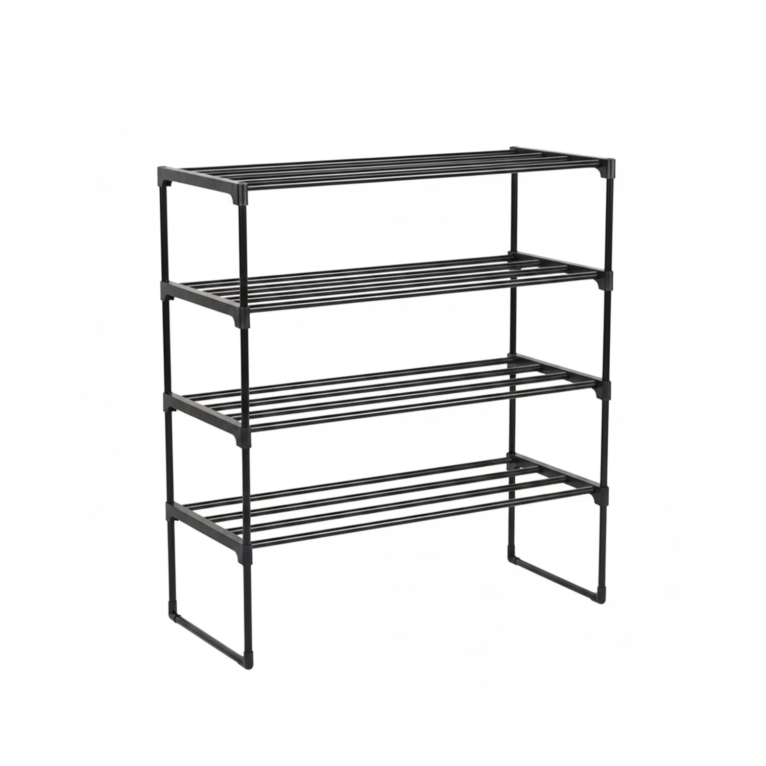 Relaxdays Schuhregal Metall Schwarz Stapelbar Stecksystem 4 Ebenen 72 cm x 68 cm x 30 cm