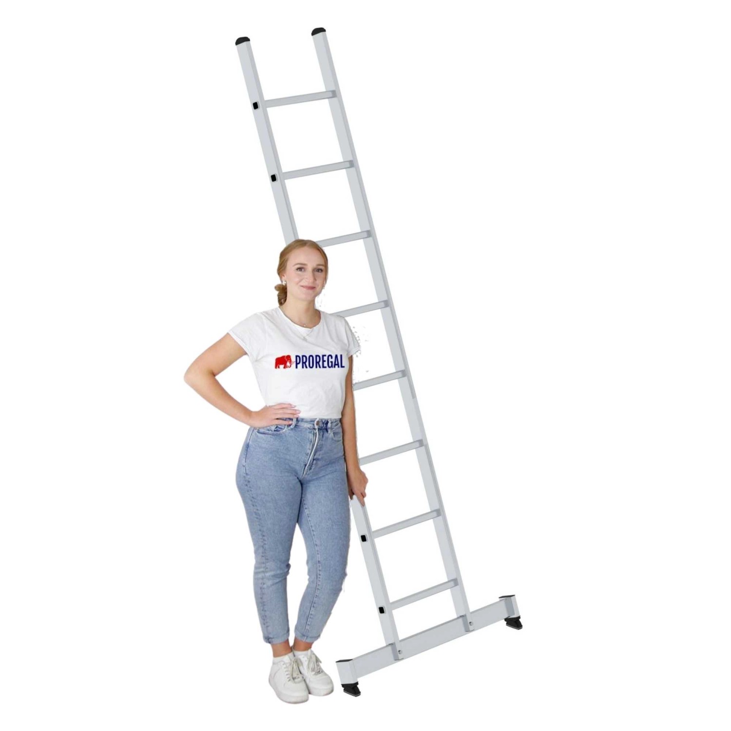 PROREGAL Anlegeleiter mit 8 Sprossen und Traverse für sicheren Stand.