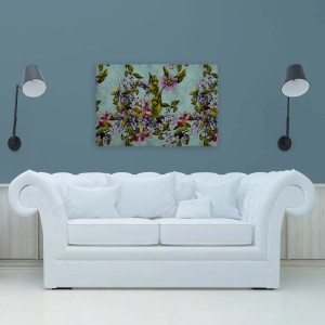 Buntes Bricoflor Leinwandbild mit tropischen Blumen in Mintgrün, 90x60 cm, als Wanddeko.