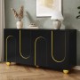 Schwarzes Merax Sideboard mit 4 Türen, goldenen Bogenlinien und kugelförmigen Metallfüßen. Moderner Wohnzimmerschrank.