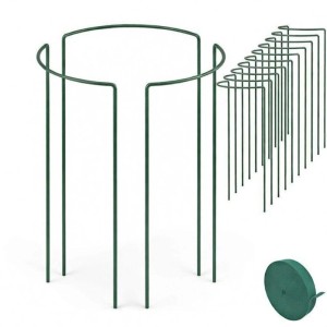 Grünes 16er Set Metall-Strauchstützen mit Klettband für Sträucher, Stauden, Rosen. Robuste Rankhilfe.