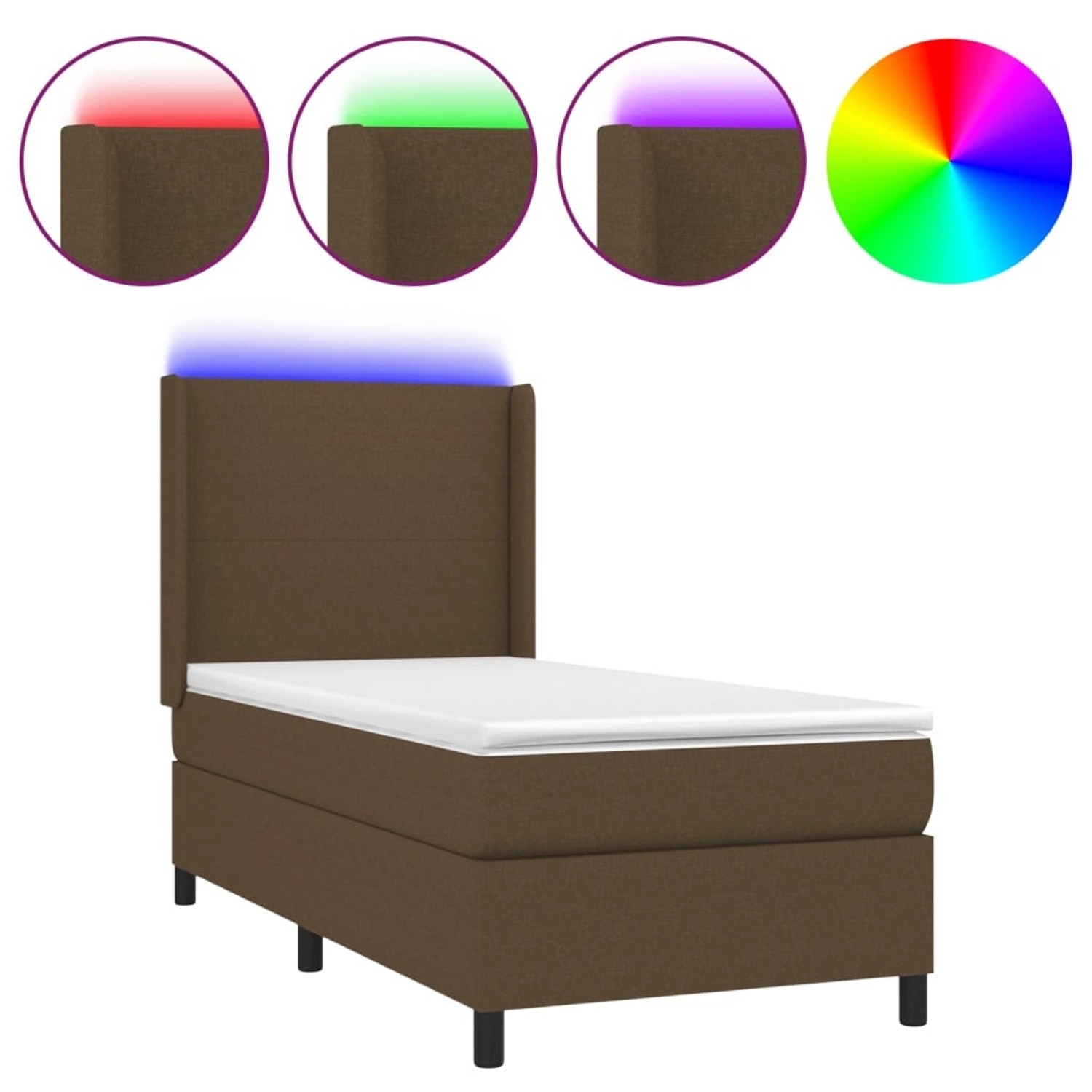 vidaXL Boxspringbett mit Matratze & LED Dunkelbraun 90x200 cm Stoff 3138128 günstig online kaufen
