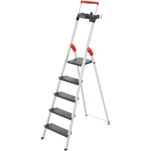 Hailo Alu-Sicherheits-Stehleiter L100 TopLine mit 5 Stufen, Ablageschale und Anti-Rutsch-Riffelung.