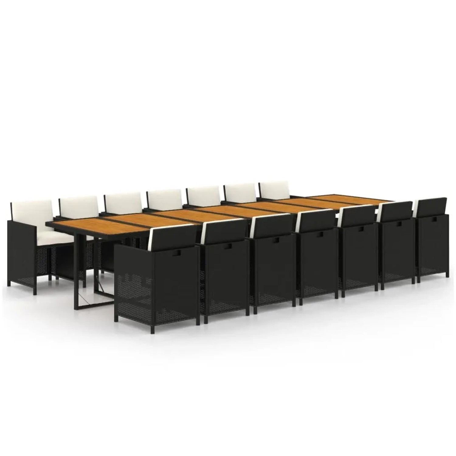 vidaXL 15-Tlg Garten-Essgruppe mit Kissen Schwarz Poly Rattan 3095653