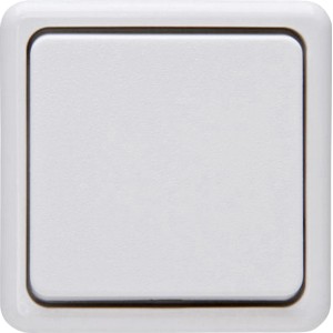 Kopp Kreuzschalter Aufputz in Arktisweiß, Detailansicht.