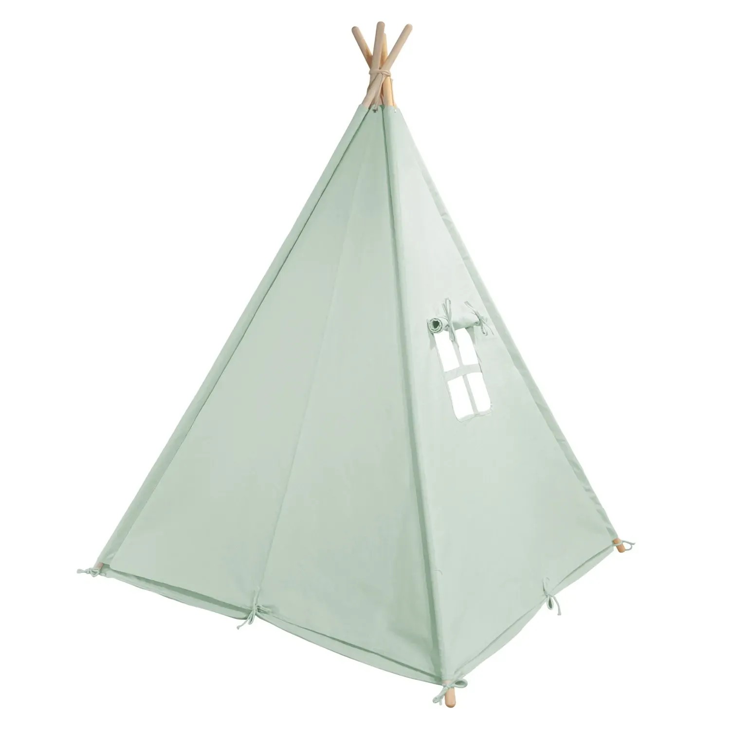 Pastellgrünes Sunny Tipi Zelt Alba mit Fenster, 120x120x160 cm, für Spiel & Spaß im Kinderzimmer.