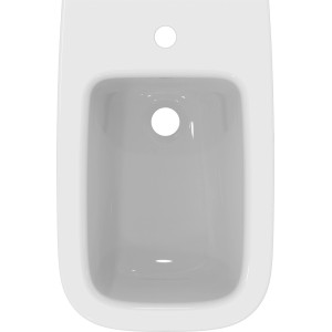 Weißes Ideal Standard Wandbidet i.life A aus Kristallporzellan mit Hahnloch und Überlauf.