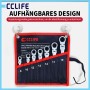 7tlg CCLIFE Gelenk-Ratschenschlüssel-Satz in schwarzer Hängetasche. Flexible Maul- und Ringratschen 8-19mm für Werkstatt.