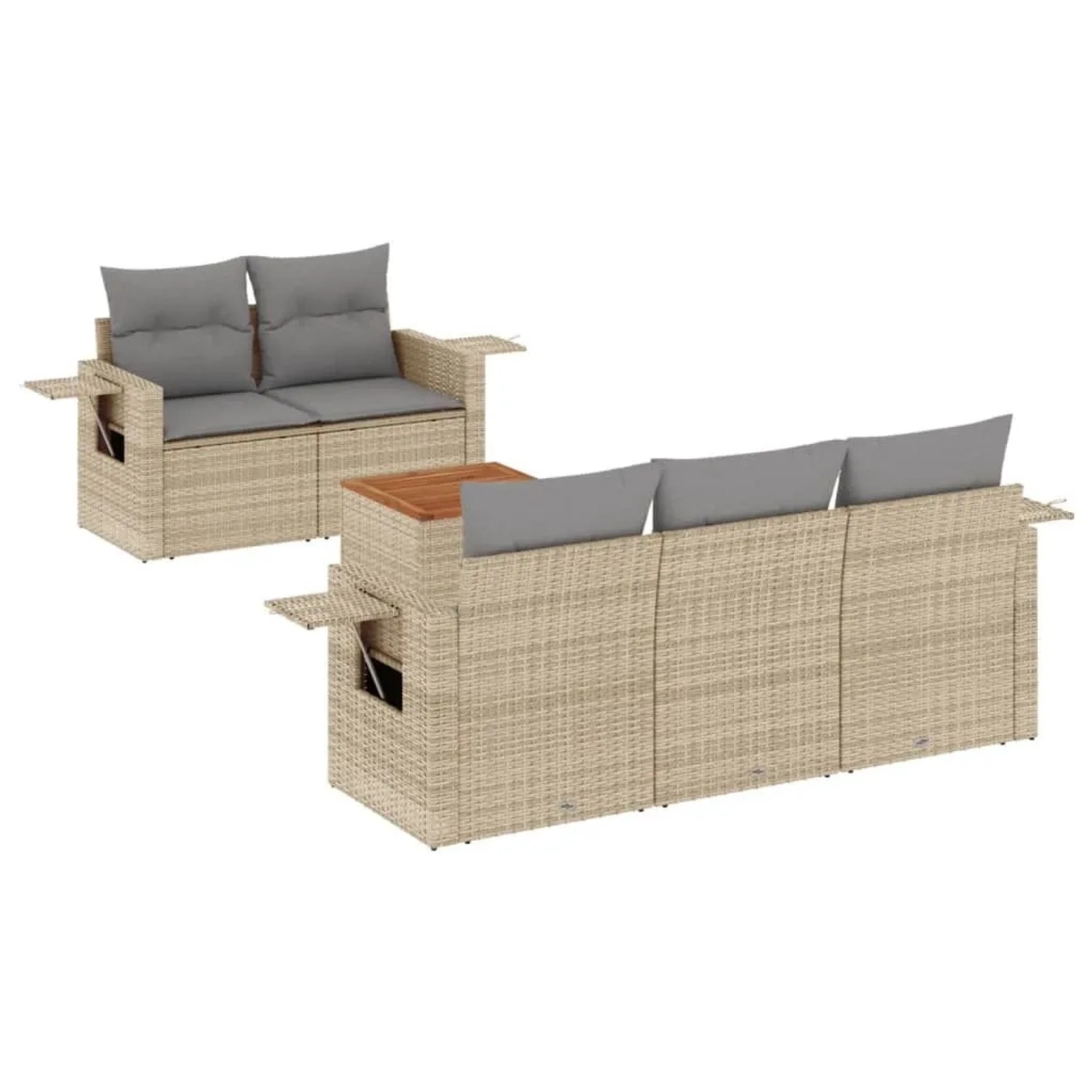 vidaXL 6-Tlg Garten-Sofagarnitur mit Kissen Beige Poly Rattan 3224449