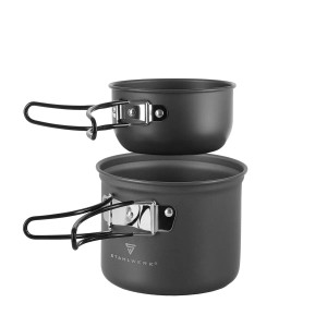 STAHLWERK Camping Kochgeschirr Set aus Alu mit Gaskocher für Outdoor-Abenteuer.