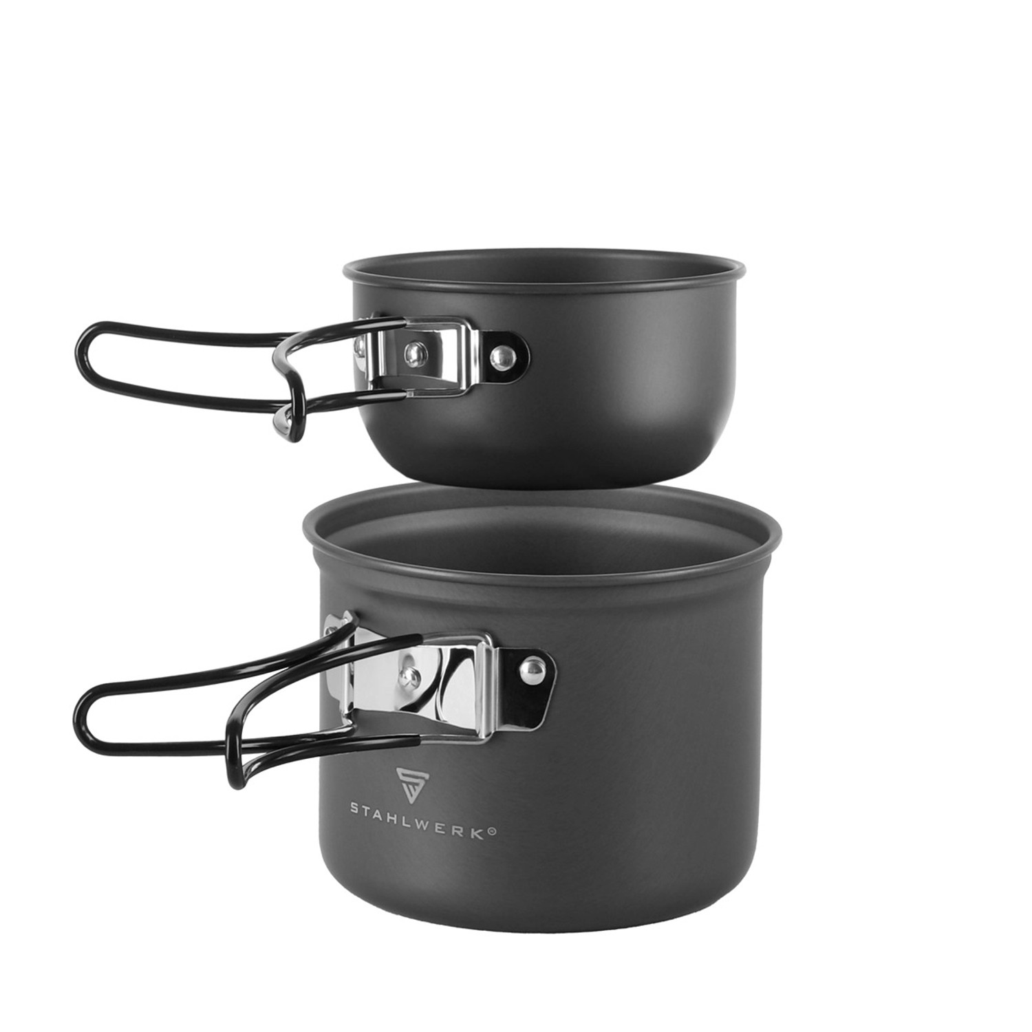 STAHLWERK Camping Kochgeschirr Set aus Alu mit Gaskocher für Outdoor-Abenteuer.