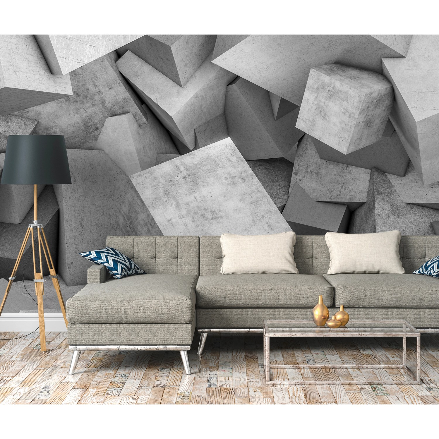 Fototapete Beton Blöcke 3D Effekt Grau 3,50 m x 2,55 m FSC® kaufen