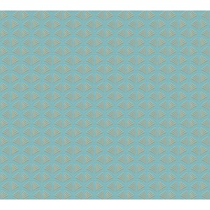 Türkis-goldene Vliestapete mit Art Deco Muster. Dekorative Glitzertapete für stilvolle Wände.