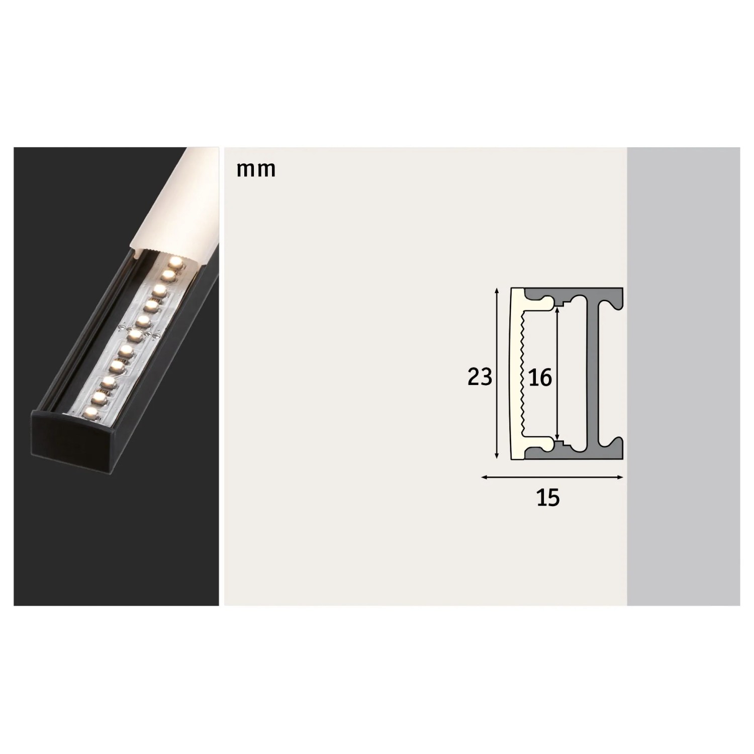 Paulmann Square Profil, 2m, eloxiert mit weißem Diffusor. Aufbauprofil für LED-Streifen.