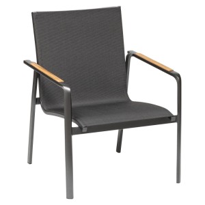 Kettler Lounge Stapelsessel DIAMOND, anthrazitfarbenes Gestell, Teak-Armlehnen.