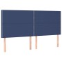Blaues vidaXL Boxspringbett Kopfteil mit Stoffbezug und Ziernägeln, Holzfüße.