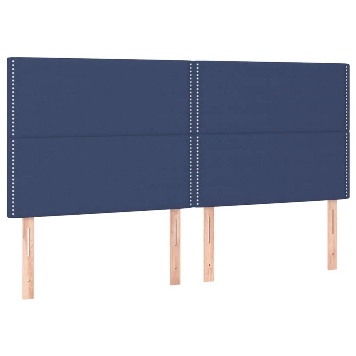 Blaues vidaXL Boxspringbett Kopfteil mit Stoffbezug und Ziernägeln, Holzfüße.