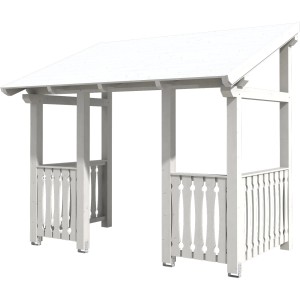 Weißes Skan Holz Haustür-Vordach Paderborn 8, 336x202 cm, aus lasiertem Fichtenholz mit Dachschalung.