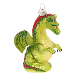 Grüner Glas-Drache als Weihnachtsornament von Krebs Glas Lauscha, 12cm groß.